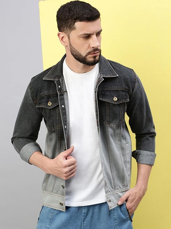 VOXATI Mens Dual Color Washed Denim Jacket - Image 5
