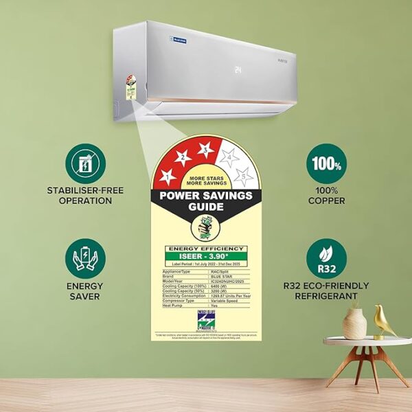 Blue Star 2 Ton 3 Star Hot and Cold Inverter Split AC (Copper, Convertible 5 in 1 Cooling, 4 Way Swing, Multi Sensors, Dust Filter, Blue Fins, Self Diagnosis, IC324DNUHC, White) - Image 6