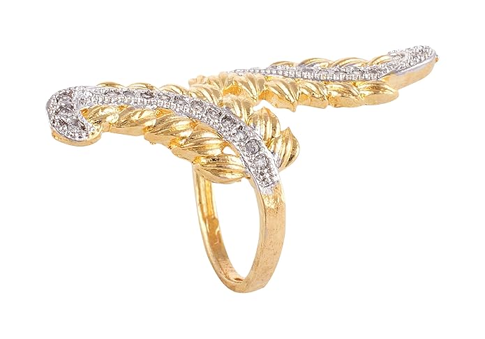 Gold and Silver Alloy American Diamond Ring for Women - Size: Free (SKN-1419) - Image 2