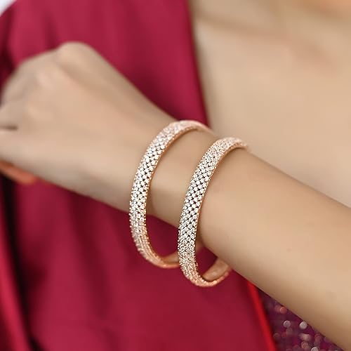 Ratnavali Jewels Rose Gold Plated American Diamond White Traditional Bangles for Women/Girls - Image 2