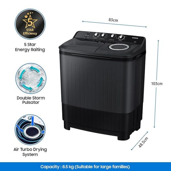 Samsung 8.5 Kg 5 Star Semi Automatic Top Load Washing Machine (WT85B4200GD/TL,DARK GRAY) - Image 2