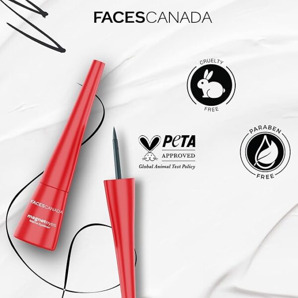 FACES CANADA Magneteyes Eyeliner - Black, 4.5ml | Intense Matte Finish | Quick Drying | 24HR Long Lasting | Fine Tip For Precise Smooth Application | Almond Oil Enriched | Waterproof | Smudgeproof - Image 2