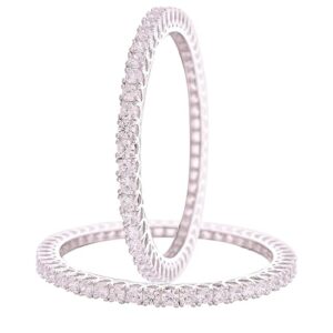 Ratnavali Jewels Brass Platinum Silver Plated AD/CZ American Diamond Traditional Latest White Bangles Set for Women & Girls