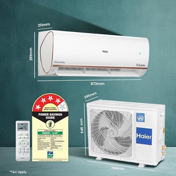 Haier 1 Ton 4 Star Smart Split AC (3470W, Copper, Wi-Fi, 4-Way Swing, 7 in 1 Convertible, Anti Bacterial Filter, Cools at 60°C Temp, 20 Mtr. Air Throw - HSU13K-PYFR4BN-INV, White) - Image 2