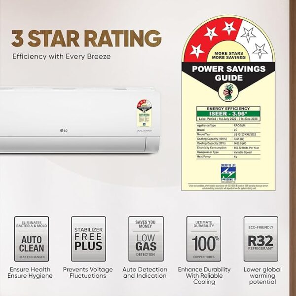 LG 1 Ton 3 Star DUAL Inverter Split AC (Copper, AI Convertible 6-in-1 Cooling, Faster Cooling & Energy Saving, 2 Way Air Swing, HD Filter with Anti-Virus Protection, US-Q12CNXE, White) - Image 4