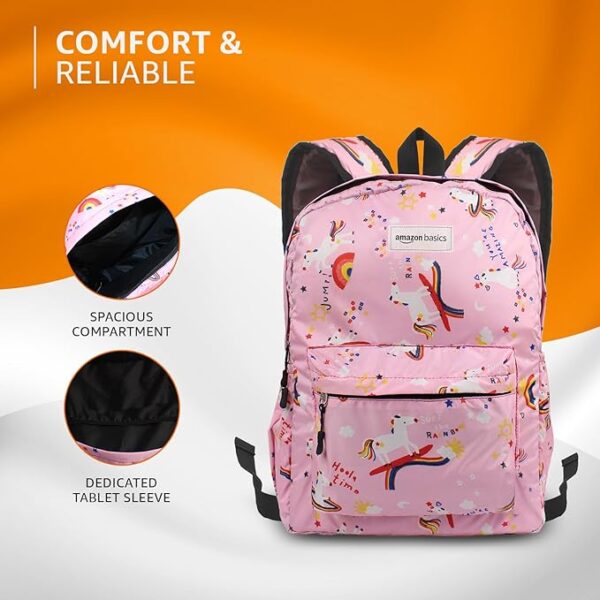 amazon basics Lightweight Backpack (Abstract Print) | Durable Polyester, Lightweight & Comfortable | Stylish Design with Organized Storage | Perfect for School - Image 3
