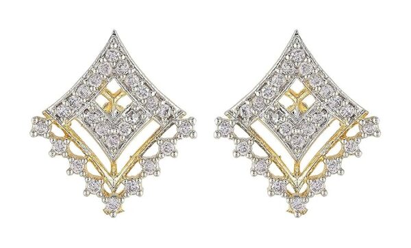 22k (916) Stone Alloy and American Diamond Stud Earrings for Women & Girls, Golden & Silver