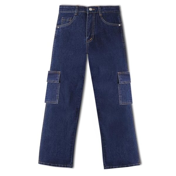 Urbano Juniors Boy's Loose Baggy Fit Washed Denim Cargo Jeans with 6 Pockets Stretchable