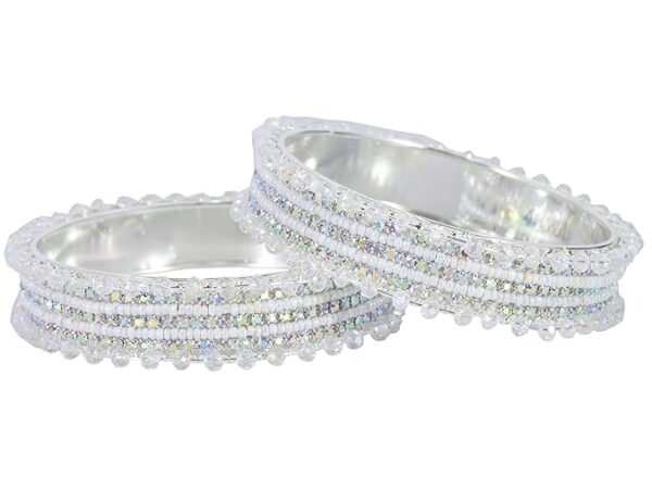 NMII Stylish Pearls & Zircon Diamond Stone Metal Bangles For Women and Girls | Fancy Women's Bangles Bracelet | Metallic Bangles kada | Trendy Bangles Fashion Jewellery- Set of 2 - Image 2