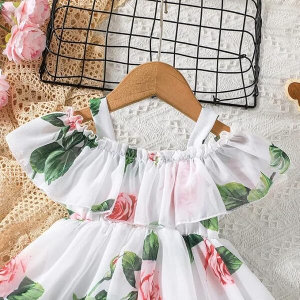 Buy & Try by Dharmikaay Girl's Lycra Floral Printed Frock Dress for Girls Short Frock Baby Princess Western Dresses| Stylish Fancy Kids Clothing for New Year, Fashion. - Image 3