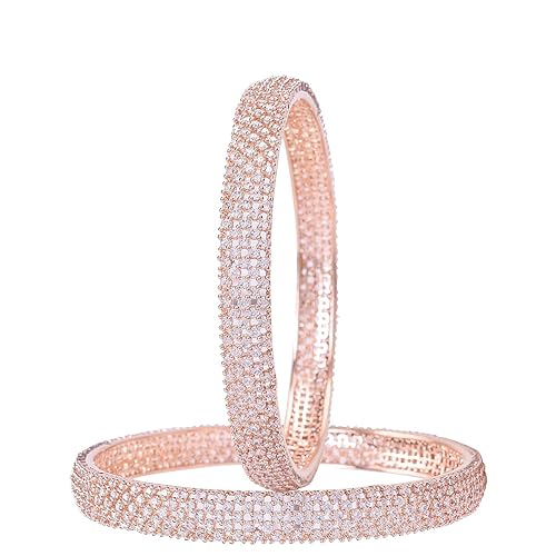 Ratnavali Jewels Rose Gold Plated American Diamond White Traditional Bangles for Women/Girls