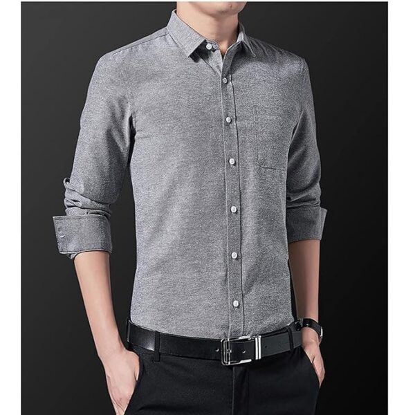 ZAFONI Men Shirts, Men Business Solid Color Long-sleeved Shirt Classic Design Casual Office Formal Wear Tie Overalls Quality Shirt - Image 2