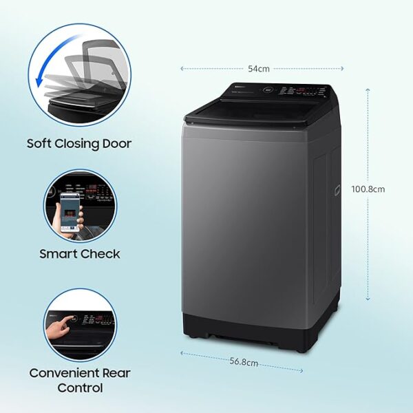 Samsung 9 Kg 5 Star Wi-Fi Enabled Inverter Fully Automatic Top Loading Washing Machine Appliance (WA90BG4582BDTL Versailles Gray, In-Built Heater, Ecobubble) - Image 4
