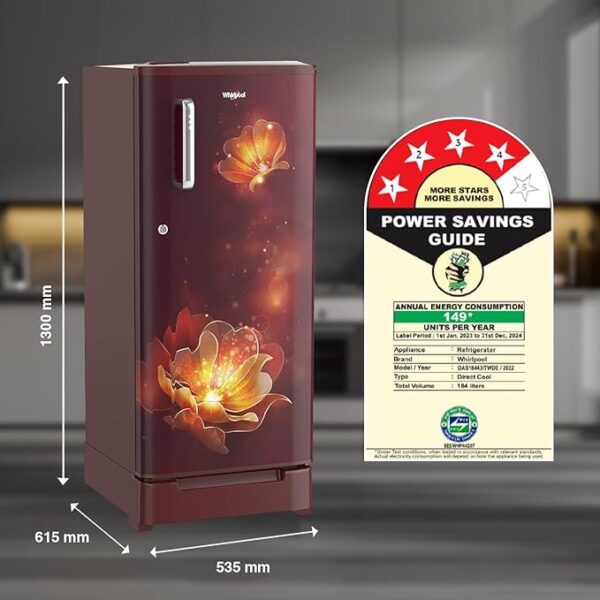 Whirlpool 184 L 4 Star Inverter Direct-Cool Single Door Refrigerator (205 WDE ROY 4S Inv WINE RADIANCE-Z, Base Stand with Drawer, 2023 Model) - Image 3