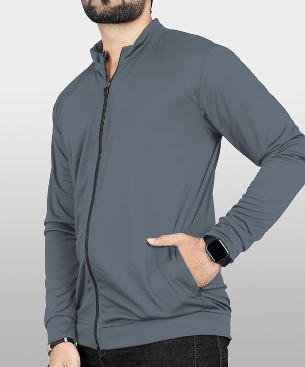 FIBREZA Men Solid Lycra Sports Jacket Long Sleeves Full Zip with Pocket Gym, Running & Travel Upper Wear - Image 3