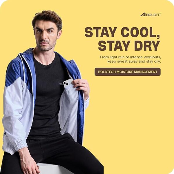 BoldFit Windcheater For Men Lightweight Jacket For Men Winter Wear Polyester Wind Cheaters For Men Track Jackets For Men Regular Fit Mens Jacket Multipurpose Stylish Men Jacket - Blue White L - Image 2