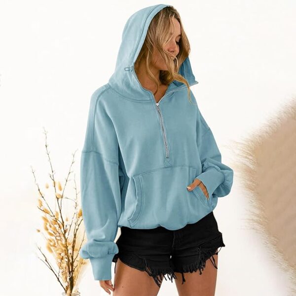 TBA High Neck Hoodies for Women Oversized Half Zip Drawstring Y2K Pullover Sweater Casual Long Sleeve Sweatshirt with Pockets - Image 3