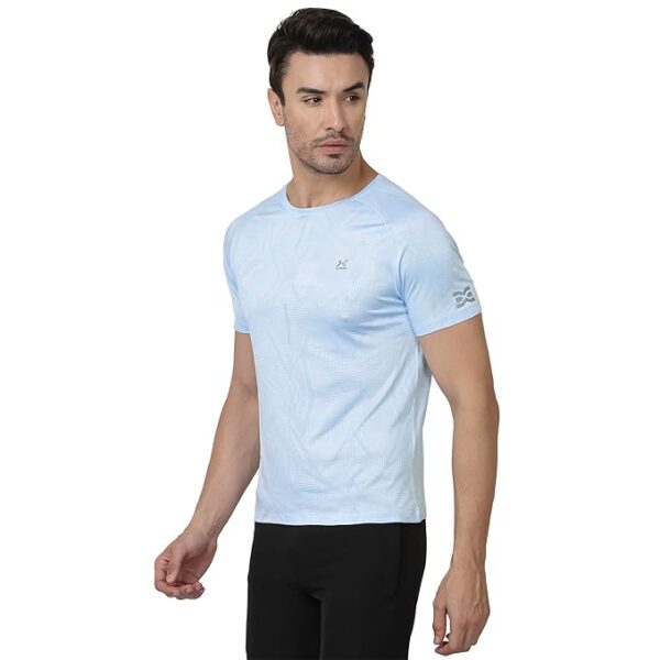 Xunner Fountain Blue Quadratic Men’s Sportswear Half Sleeve T-Shirt- Athletic Breathable Sportswear for Running, Workout, and Gym. Moisture-Wicking, Odour-Resistant, Muscle Recovery - Image 3