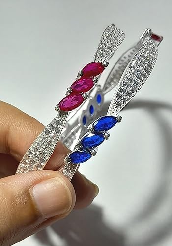 Real Silver AD Diamond Pink and blue stone Kada Bangles 2 Pc Bangle set for Women - Image 2
