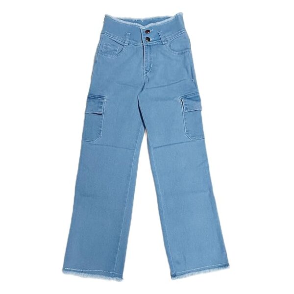 Sky Heights Girls Solid Cargo Denim Jeans