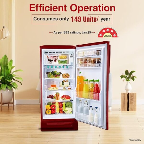 Godrej 180 L 5 Star Turbo Cooling Technology, 24 Days Farm Freshness Direct Cool Single Door Refrigerator With Base Drawer (RD EDGENEO 207E TDF MP WN, Maple Wine) - Image 3
