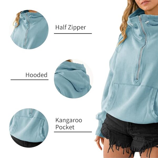 TBA High Neck Hoodies for Women Oversized Half Zip Drawstring Y2K Pullover Sweater Casual Long Sleeve Sweatshirt with Pockets - Image 5