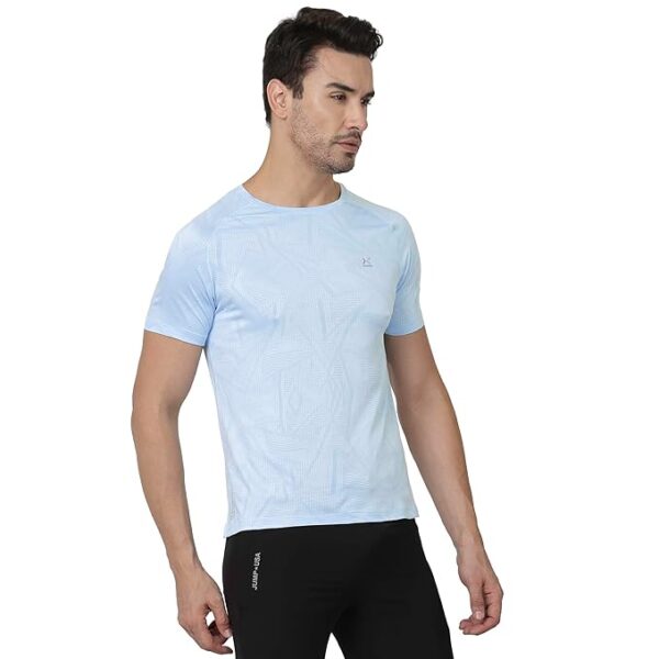 Xunner Fountain Blue Quadratic Men’s Sportswear Half Sleeve T-Shirt- Athletic Breathable Sportswear for Running, Workout, and Gym. Moisture-Wicking, Odour-Resistant, Muscle Recovery - Image 4