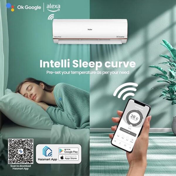 Haier 1 Ton 4 Star Smart Split AC (3470W, Copper, Wi-Fi, 4-Way Swing, 7 in 1 Convertible, Anti Bacterial Filter, Cools at 60°C Temp, 20 Mtr. Air Throw - HSU13K-PYFR4BN-INV, White) - Image 4