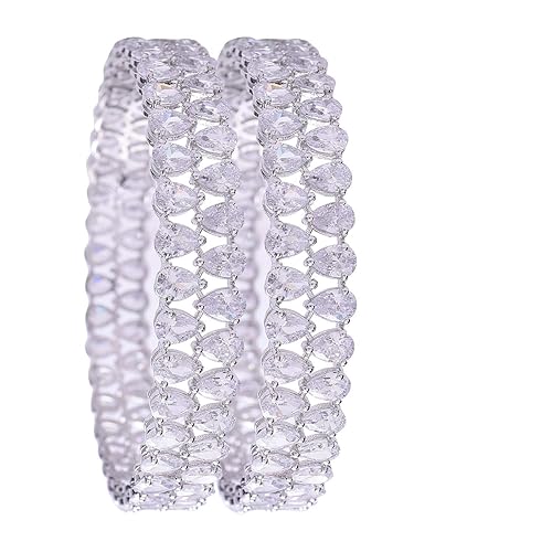 RATNAVALI JEWELS Silver Plated White American Diamond Fashion Jewelry Bangle for Women RVA530W - Image 5