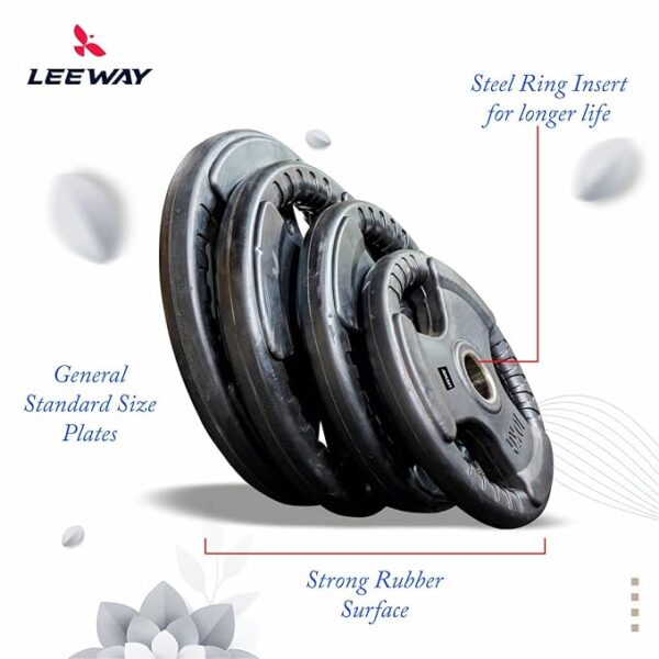 LEEWAY Rubber-Coated Metal Integrated Olympic Barbell Rubber Weight Plates with 50 mm Dia | Rubber Weight| Spare Gym Weightlifting Plates. (120kg(2.5kgX2+5kgX2+7.5kgX2+10kgX2+15kgX2+20kgX2)) - Image 4