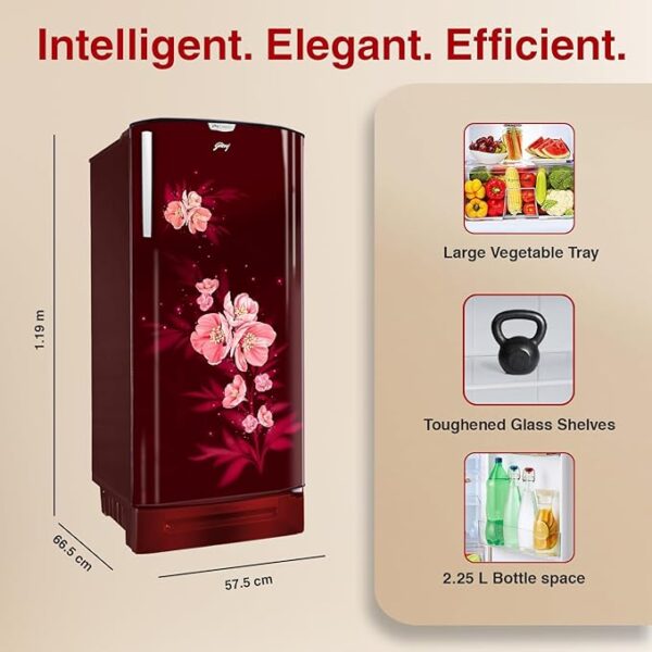 Godrej 180 L 5 Star Turbo Cooling Technology, 24 Days Farm Freshness Direct Cool Single Door Refrigerator With Base Drawer (RD EDGENEO 207E TDF MP WN, Maple Wine) - Image 2
