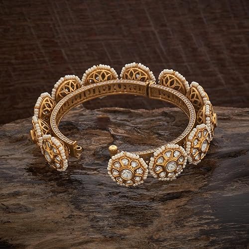 KUSHAL'S Fashion Jewellery Polished Kundan Bangle With Locking System | Best For Bridemaids & Special Occasion | Kundan Bangles For Women - Image 4