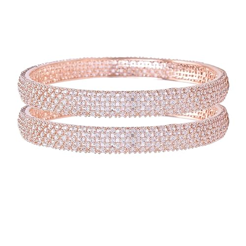 Ratnavali Jewels Rose Gold Plated American Diamond White Traditional Bangles for Women/Girls - Image 5