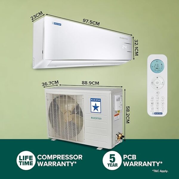 Blue Star 1.5 Ton 5 Star, 60 Months Warranty, WiFi Smart Inverter Split AC (Copper, Convertible 5 in 1 Cooling, Multi Sensors, Self Diagnosis, IC518YNURS, White) - Image 2