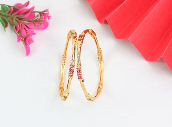 CUTE GOLD One Gram Gold Plated Traditional American Diamond Bangles for Women and Girls (4018) - Image 4