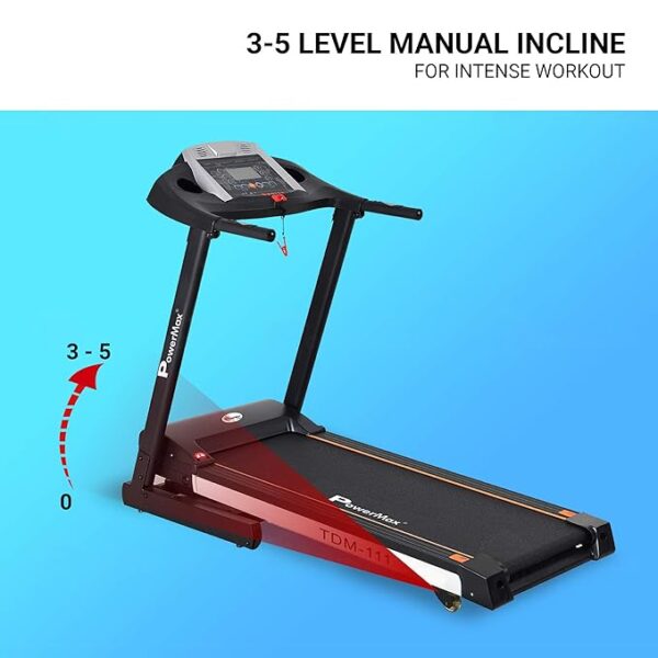 PowerMax Fitness TDM-111 (4HP Peak) Motorized Treadmill for Home Use 12-Pre Set Promax Workout Session【Max User Wt.110kg|8 Level Manual Incline |Top Speed:14 Km/hr | Spring Resistance | Foldable】 - Image 4