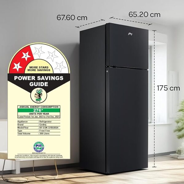 Godrej 308 L 2 Star Fully Convertible 4-in-1, Nano Shield Technology Inverter Frost Free Double Door Vibe Refrigerator (RF EON 331B RCIT MT BK, Matt Black) - Image 2