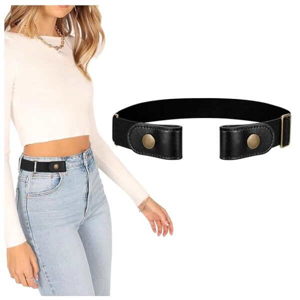 SANSTHS Buckle-Free Elastic Women Belt For Jeans Without Buckle, Comfortable Invisible Belt No Bulge No Hassle, Black