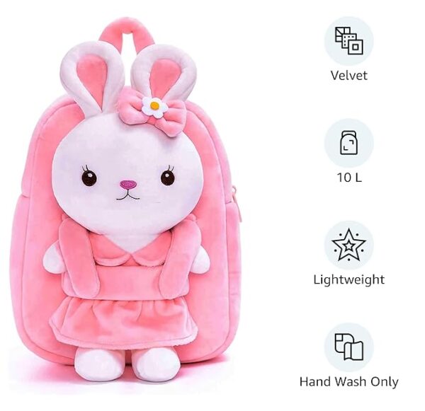 Frantic Kids Velvet School Bag Plush Cute Backpack Baby Girl Preschool Travel Bags Ideal for Baby Girl & Boy Picnic Carry Travelling Bags (2-5 Years) - Image 2