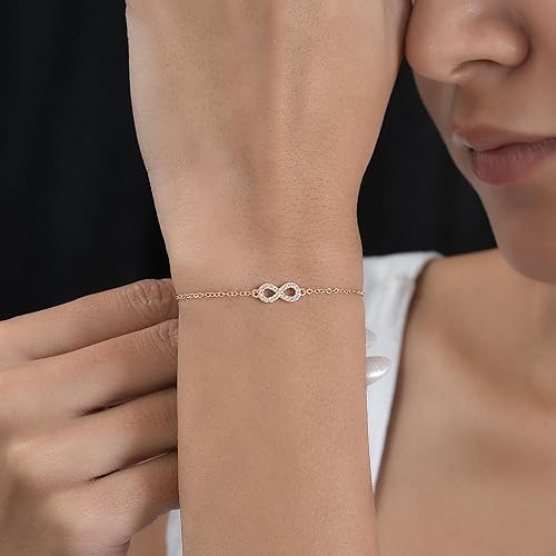 Ornate Jewels 925 Silver Rose Gold Plated American Diamond Infinity Bracelet for Women & Girls | With Certificate of Authenticity and 925 Stamp | Life-time Warranty* - Image 3