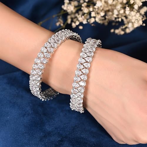 RATNAVALI JEWELS Silver Plated White American Diamond Fashion Jewelry Bangle for Women RVA530W - Image 2