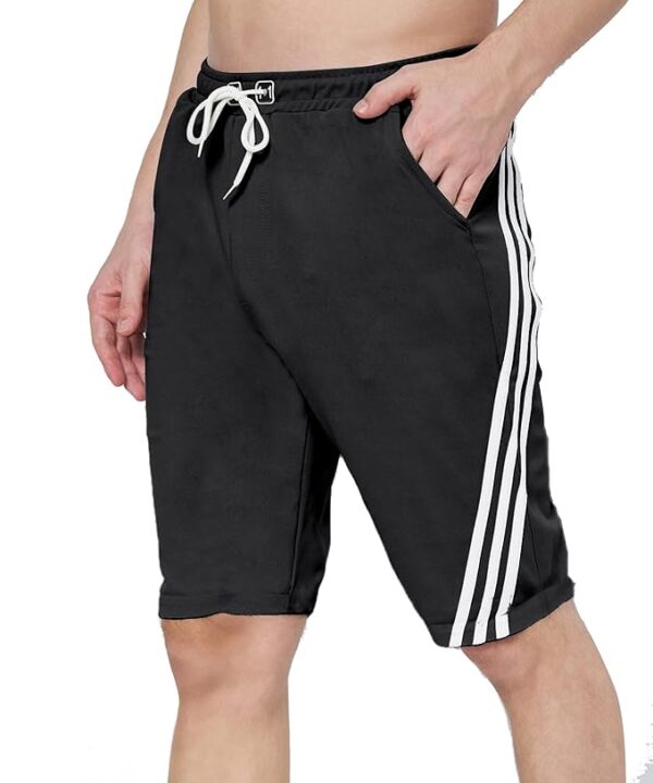 Mehrang Athletic Shorts for Men, with White Side Stripes, Drawstring Waist, Casual Sports Wear for Men