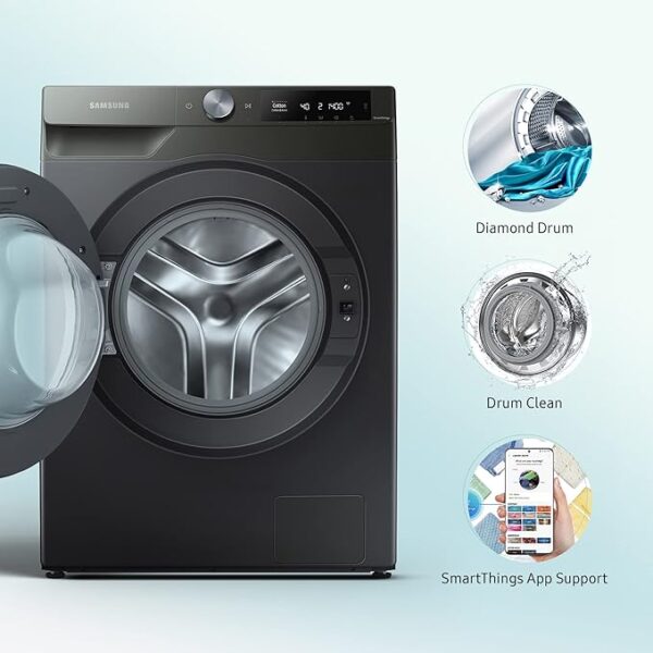 Samsung 9 kg, 5 Star, Eco Bubble Technology with Super Speed, AI Control, Wi-Fi, Digital Inverter Motor, Fully-Automatic Front Load Washing Machine Appliance (WW90T604DLN1TL, Hygiene Steam, Inox) - Image 4