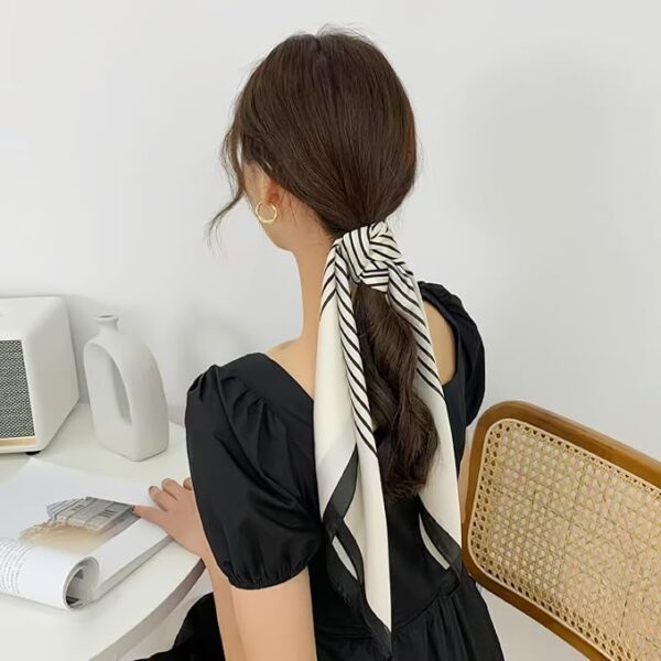 TecoKart® Silk Neck Scarf for Women, Stylish Satin Scarves for Suit, Blazers, Shirts, Ideal Neckerchief for Casual and Formal Wear - Black and White Grid - Image 5