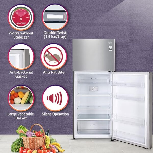 LG 308 L 2 Star Frost-Free Smart Inverter Double Door Refrigerator (GL-S412SDSY, Dazzle Steel, Convertible, 2022 Model) - Image 4