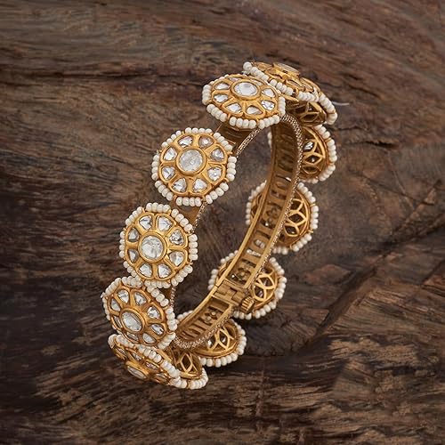 KUSHAL'S Fashion Jewellery Polished Kundan Bangle With Locking System | Best For Bridemaids & Special Occasion | Kundan Bangles For Women - Image 2