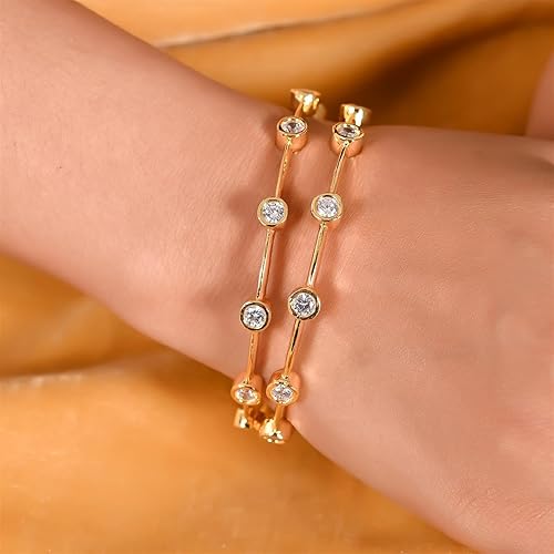 Ratnavali jewels American Diamond Gold Plated White CZ/Diamond Bangles for Women/Girls RV3193W - Image 2