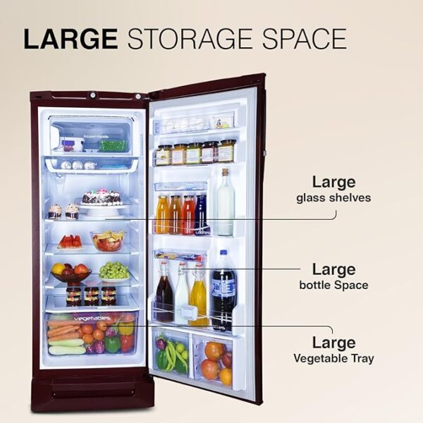 Godrej 234 L 3 Star 24 Advanced Capillary Technology Direct Cool Single Door Door Refrigerator With Base Drawer (RD EDGEPRO 240C TDF MN WN, Marine Wine) - Image 5