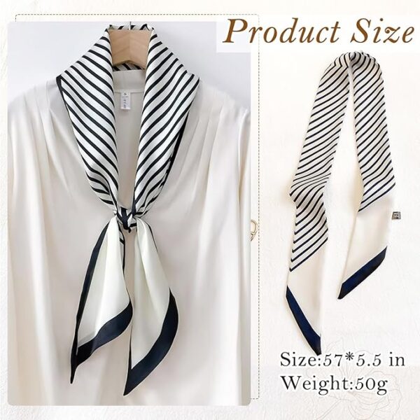 TecoKart® Silk Neck Scarf for Women, Stylish Satin Scarves for Suit, Blazers, Shirts, Ideal Neckerchief for Casual and Formal Wear - Black and White Grid - Image 2