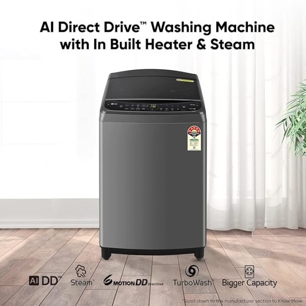 LG 10 Kg 5 Star Inverter Wi-Fi Fully-Automatic Top Load Washing Machine (THD10NWM, Middle Black, AIDD Technology) - Image 4